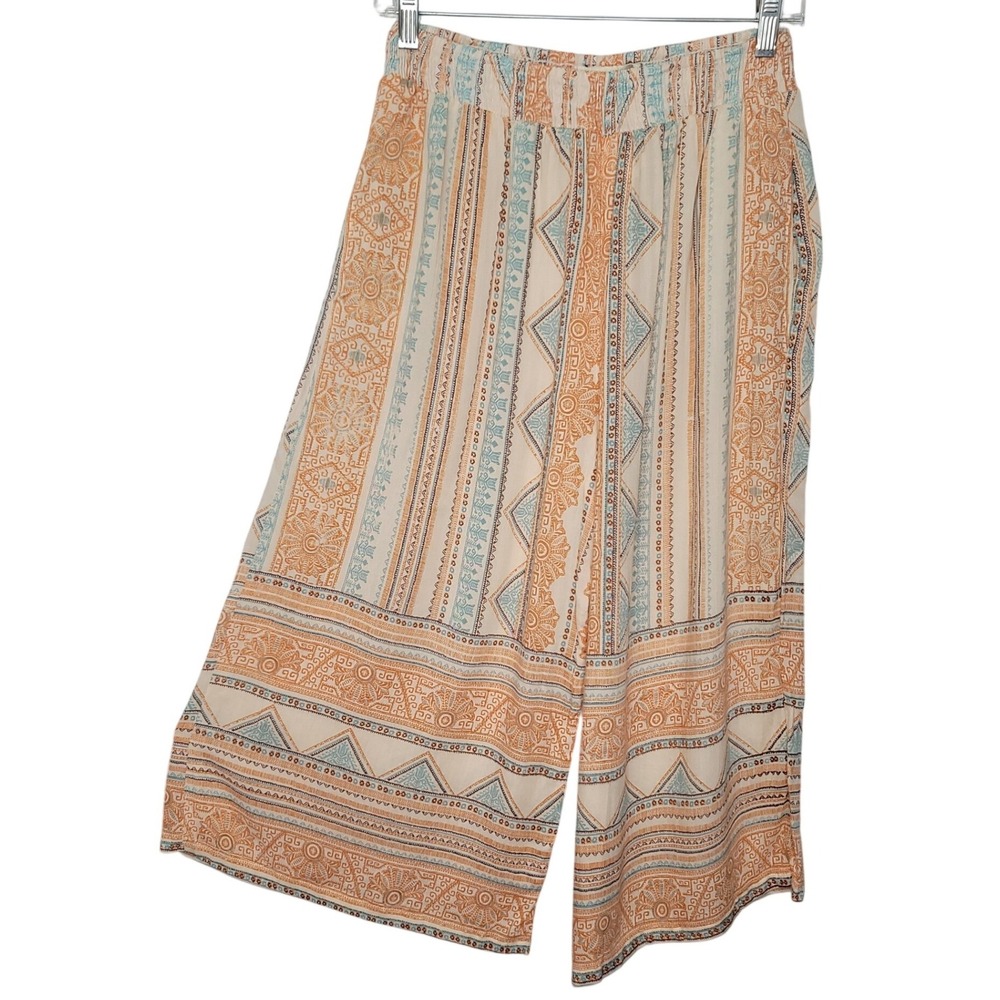Sky and Sand Artsy‎ Geometric Wide Leg Pants Womens Large Peach NWT Boho Beach